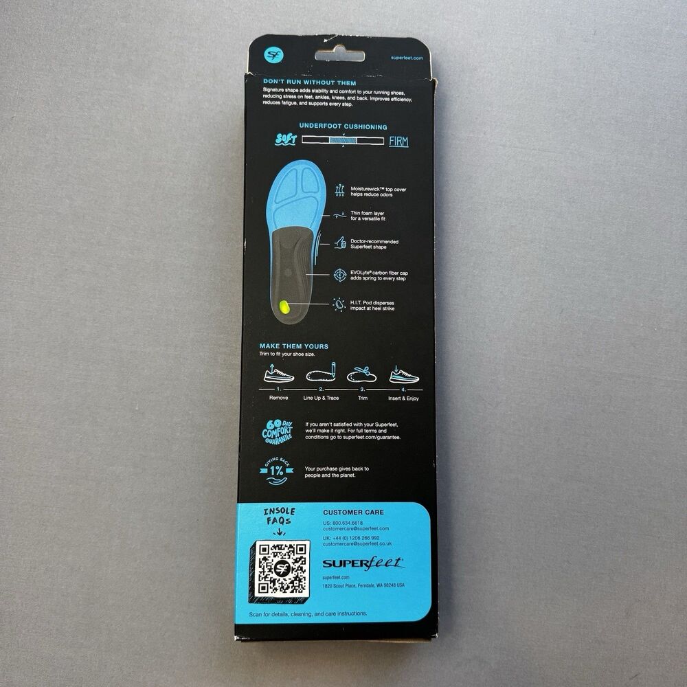 SUPERfeet Run Cushion Support Medium Arch Insoles-Mens 9.5-11 (size E) - Picture 8 of 10